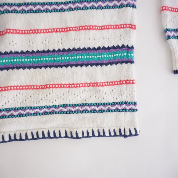 Vintage Accordéon White Knit Multicolour Striped Button Cardigan Eclectic M - Picture 5 of 10